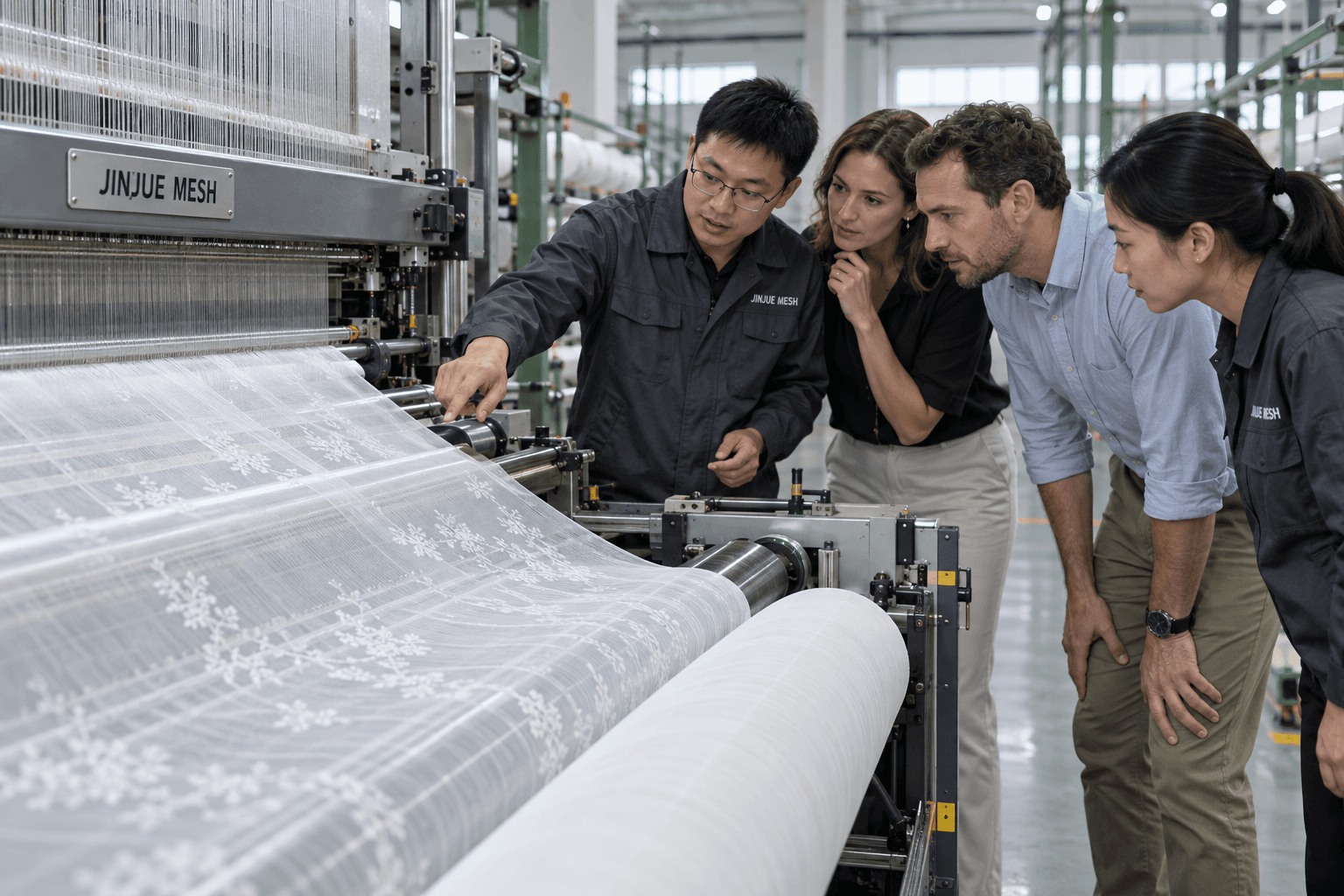 American customers inspecting Jinjue Mesh equipment