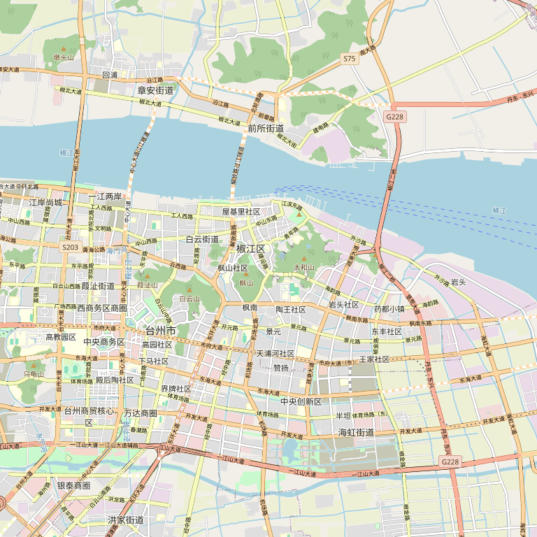 OpenStreetMap view of the Jiaojiang, Taizhou area